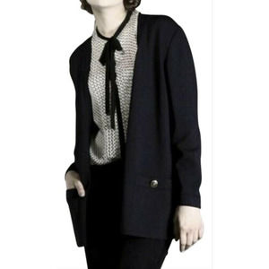 St John Santana Knit Open Jacket Cardigan Sweater Blazer Black Long Slee…